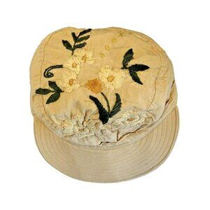 Vintage S/M 90s Y2K Newsboy Embroidered Floral Beige Rimmed Summer Spring‎ Hat